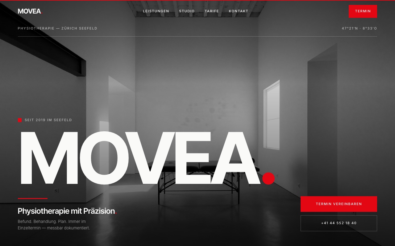 Startseite der Studie Movea mit großem Schriftzug über einem Raumfoto